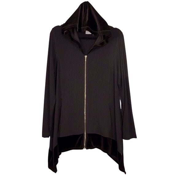 Chicos Zenergy Retreat Velvet Trim Jacket Hooded Espresso Brown Size 2 Large Zip - Picture 1 of 14